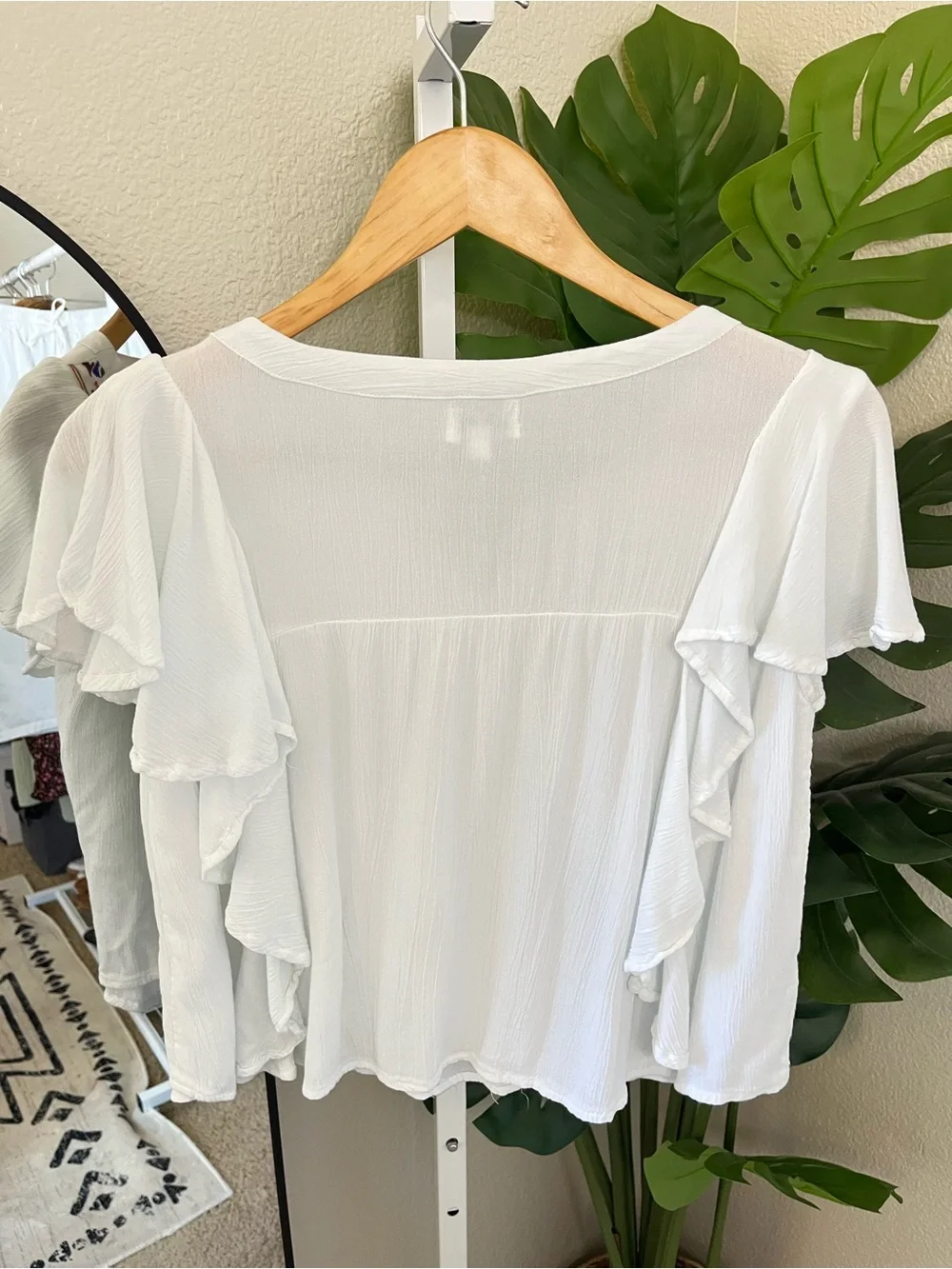 White Boho Embroidered Ruffle Blouse - Picture 6 of 6